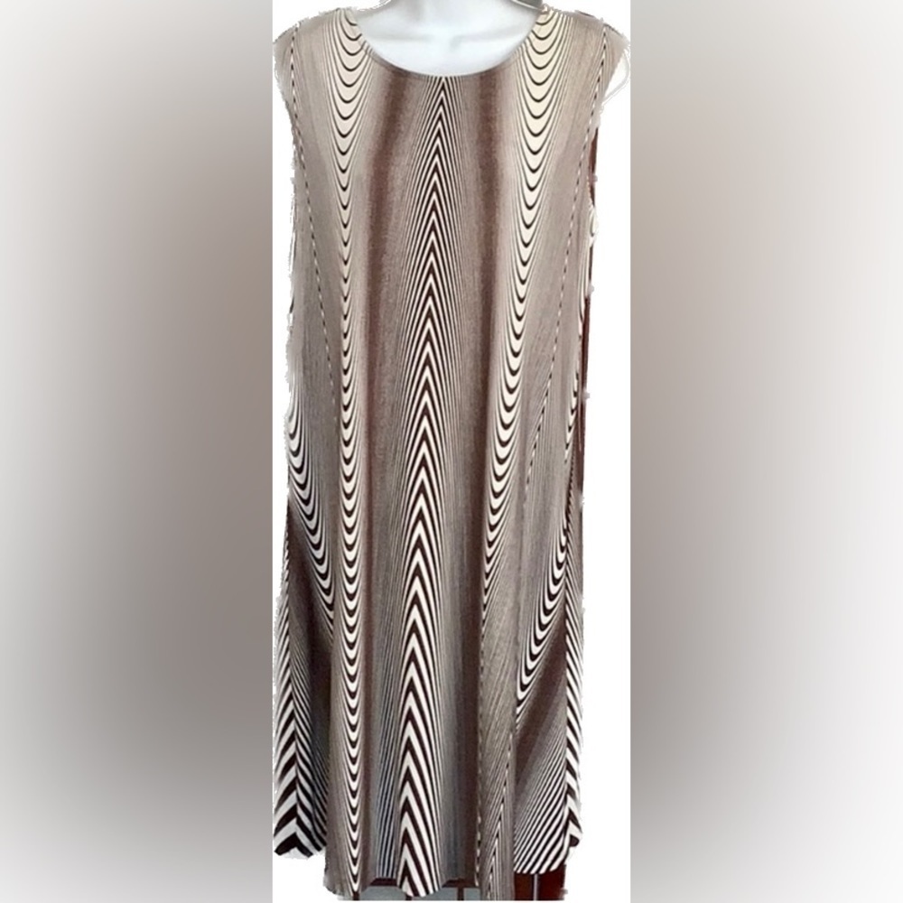 Julian Taylor XL Dress Brown Psychedelic Print    MIDI Length Sheath Bodycon EUC